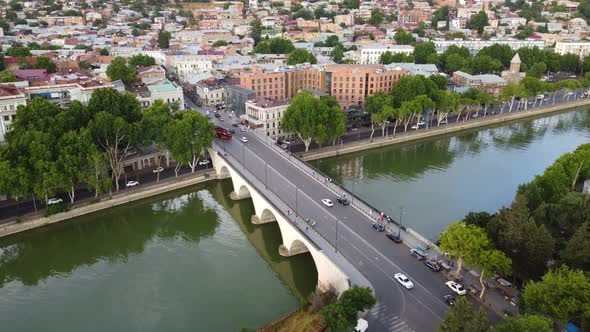 Fly Over The Bridge In The Evening City alt