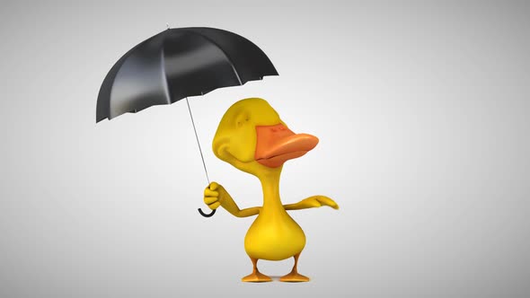 3D Animation if a fun duck with an umbrella alt