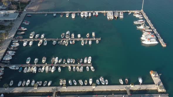 Marina where motor boats and yachts are moored