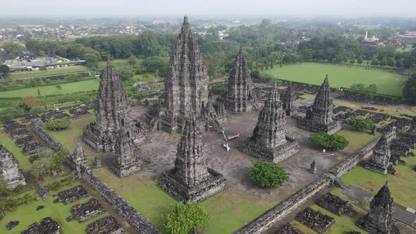 Aerial view hindu temple Prambanan in Yogyakarta, Indonesia. alt