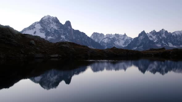 Colourful Sunrise on Chesery Lake in France Alps