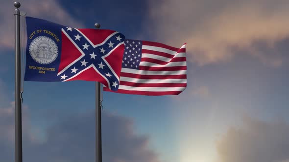 Trenton City Flag Waving Along With The National Flag Of The USA - 2K alt