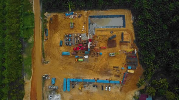 Cinematic Drone Shot of Onshore Drilling and Workover Rig structure and Rig equipment for oil explor alt