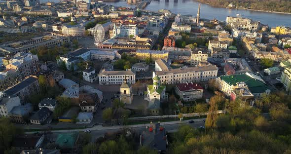 Drone Aerial View Kyiv Historical Building at Beautiful Sunset or Sunrise alt
