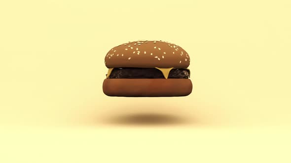 Animation 3D Burger Spinning in the Air