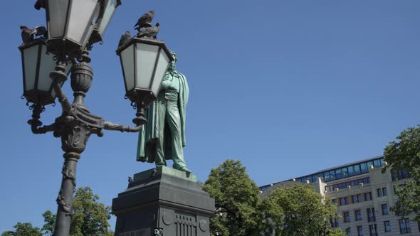 Monument to Poet Alexander Pushkin on Pushkin Square in Moscow on a Bright Sunny Day