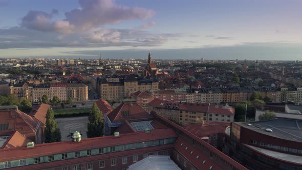 Aerial View of Stockholm City Skyline at Sunset