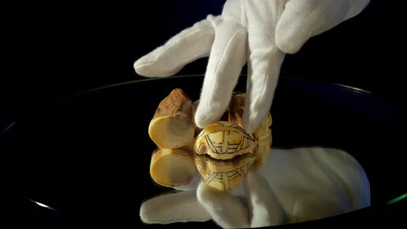 Jewellery Collector in White Glove Shows Amber Stones alt
