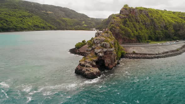 The Popular Car Stop Point Captain Matthew Flinders Monument in Mauritius Drone View alt