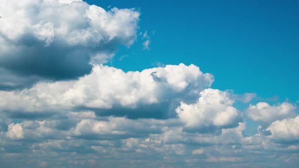 White Fluffy Clouds Slowly Float Through the Blue Daytime Sky Timelapse alt
