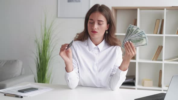 Cash Money Hesitating Woman Financial Success alt