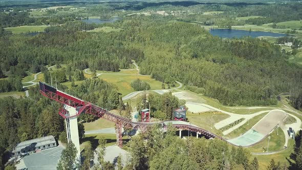 Awesome Drone Shot of a Ski Jumping Tower in Estonia Tehvandi