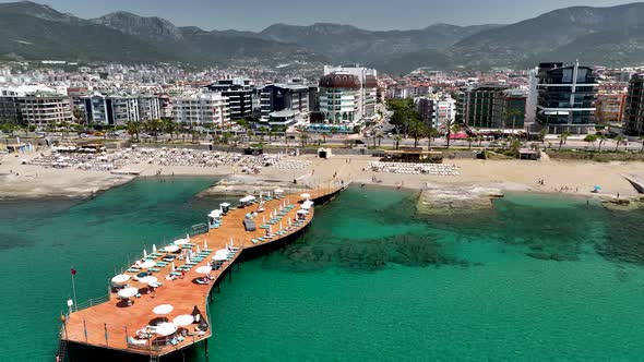 Pier by the sea aerial view Turkey Alanya 4 K alt