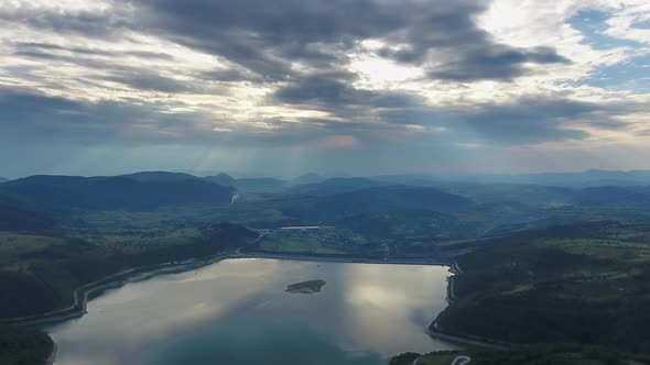 Aerial View of Lake in Serbia at Sunset alt
