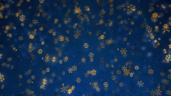 Golden Christmas Snowflakes on Blue Background