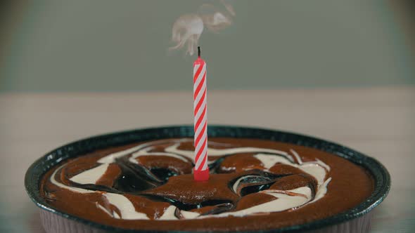 The Pink Candle Is Going Out on the Lonely Cake on the Table alt