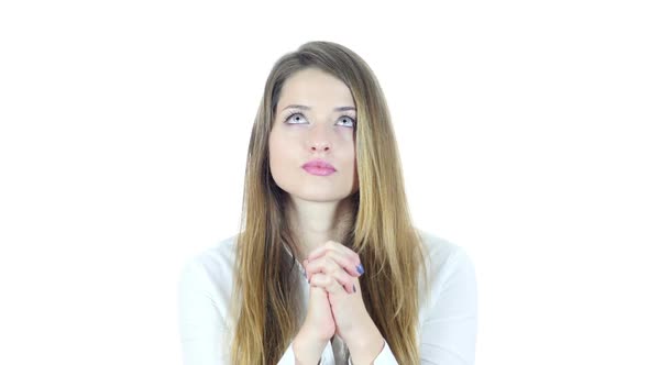 Woman praying  for Forgiveness, White Background alt
