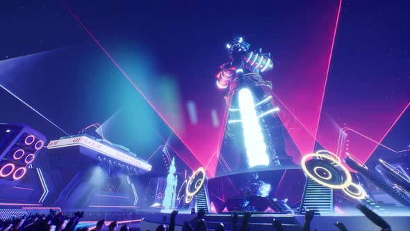 silhouette DJ  in metaverse concert arena with thai Giant alt