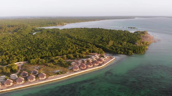Aerial View Tropical Coastline Exotic Hotels and Palm Trees By Ocean Zanzibar alt