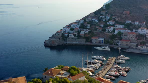 Aerial View of Hydra Old Town and Marina or Seaport Greece  Drone Videography alt