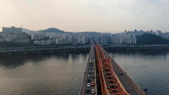 Korea Seoul City Apgujeong Dong Dongho Bridge Subway Traffic