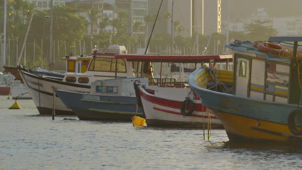 Static shot of fishing boats in Rio. alt