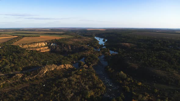 Landscape of the River and Granite Rocks Aerial View alt
