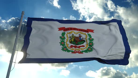 Flag of American State of West Virginia, Region of the United States, Waving at Wind.  alt