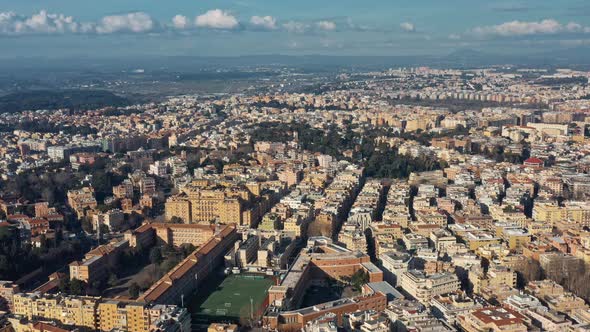 Aerial View of Residential District of Rome, Italy. Tilt Up Panoramic Shot. alt
