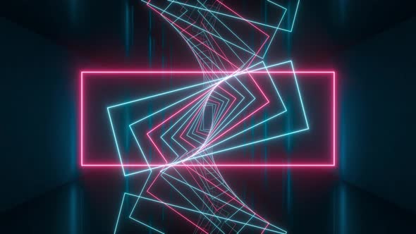 Loop rotation of glowing rectangle lines in the dark tunnel alt