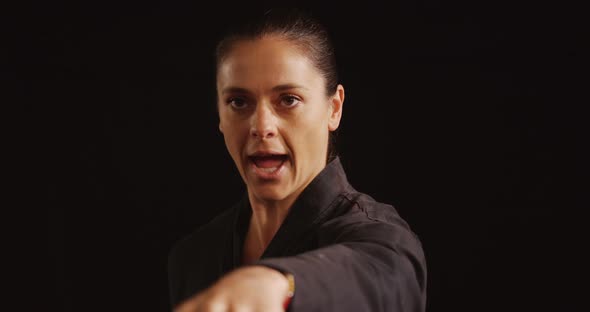 Karate player performing karate stance alt