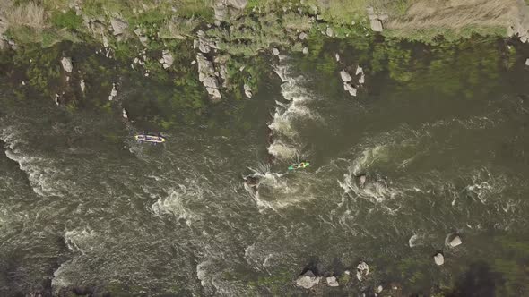 Aerial Rocky Landscape on Southern Bug River with Rapids, Ukraine