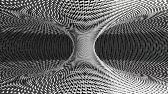 Optical illusion hypnotic black and white wormhole torus tunnel