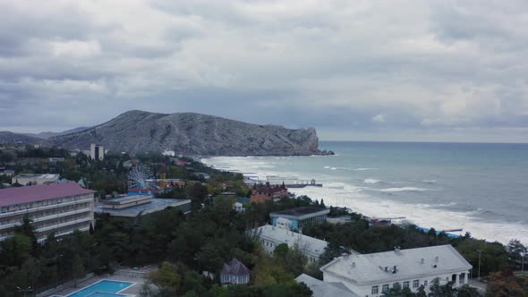 Shooting From Helicopter Flight Over Amazing Nature Sea with Coastline Beach Surf Wave Swell alt
