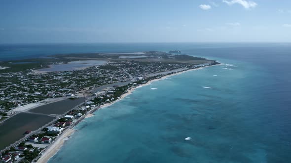Aerial panoramic high angle shot of Cockburn Town, Grand Turk, Turks and Caicos alt