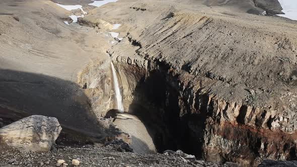 Dangerous Canyon, Waterfall on Vulkannaya River. Mutnovsky Volcano. Kamchatka Peninsula