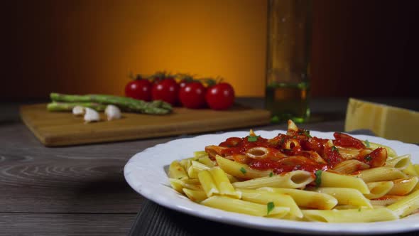 Penne Pasta On A Wooden Table 57