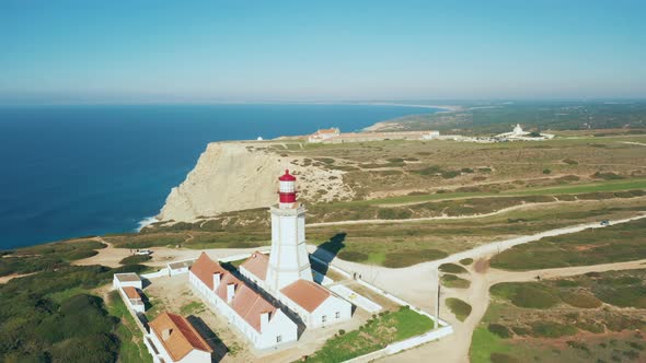 Drone flight around the modern lighthouse of Cabo Espichel