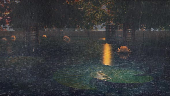 14 - Rain Falls At Night Into The Pool Full Of Wild Lotus Flowers In The Romantic Villa