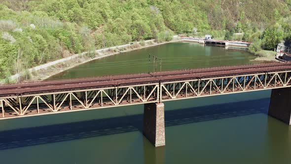 Aerial View Of Railway Bridge And Water Reservoir Ruzin In Slovakia alt