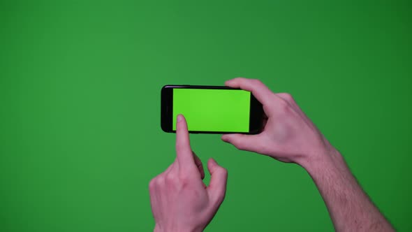 Hand Gestures Pack Smart Phone Device On Greenscreen