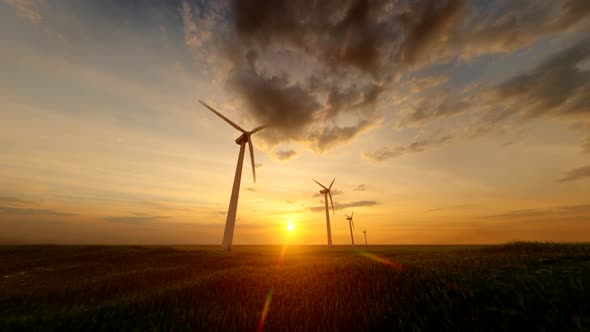 Wind Turbines with Sunset View