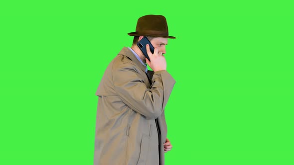 Professional Officer Investigator Make Mobile Phone Call Vintage Detective Confident Walk Talking on