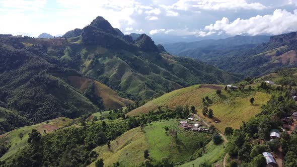 Aerial view from drone of rural village in the mountains