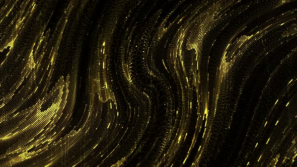 Liquid Golden Abstract Background with Flowing Shining Particles on a Black Background alt