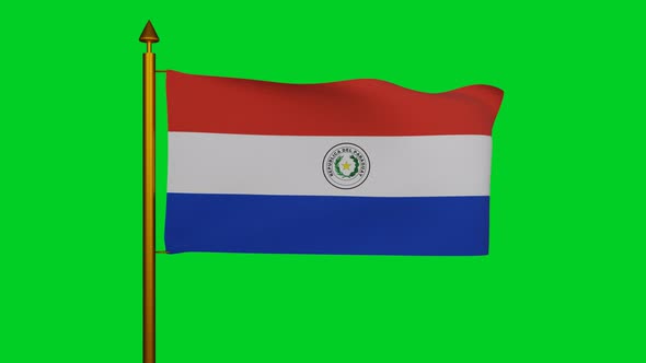 National flag of Paraguay waving with flagpole on chroma key, Republic of Paraguay flag textile alt