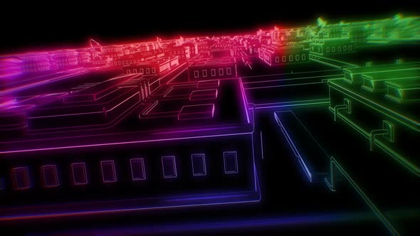 Retrofuturistic neon smartcity landscape