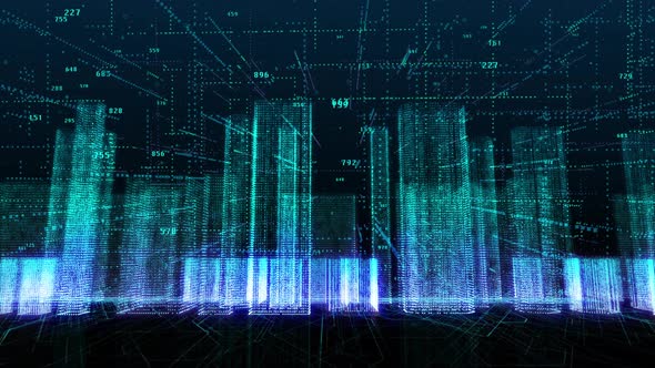 Futuristic Digital City Construction Number Data Transfer