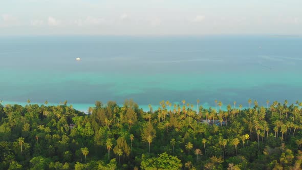 Aerial: uncontaminated coastline tropical beach caribbean sea coral reef atoll alt