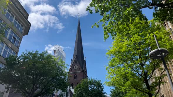 Spire Of Church Building In Hamburg